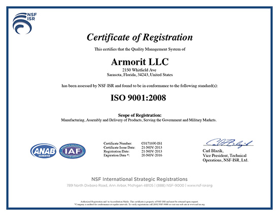 Armorit Iso Certificate